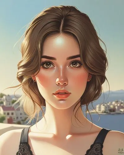 Graphic art Vacation shots Semi-realistic portrait,natural cosmetic,digital painting,world digital painting,beren,girl portrait,vermouth