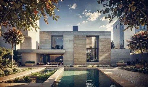 street garden  falling water pool landscape citycenter people
,a modern house that is by some trees,modern house,modern architecture,pool house,beautiful home,mid century house,luxury property,dunes h