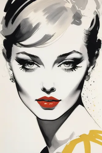 a girl, illustration, detail,fashion illustration,art deco woman,hepburn,cool pop art,gold paint strokes,pop art style,gold foil art,gena rolands-hollywood,gold paint stroke,vesper,cigarette girl,vint
