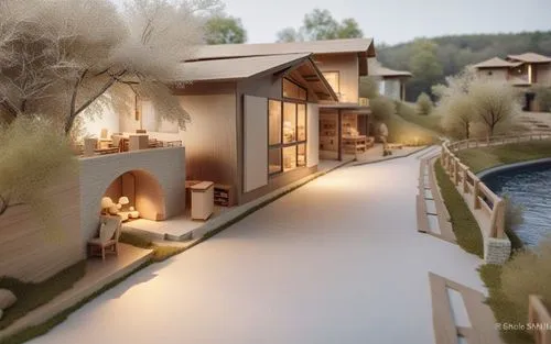 an outside courtyard, with the patio and fireplace shown,3d rendering,prefab,photogrammetric,prefabs,3d rendered,3d render