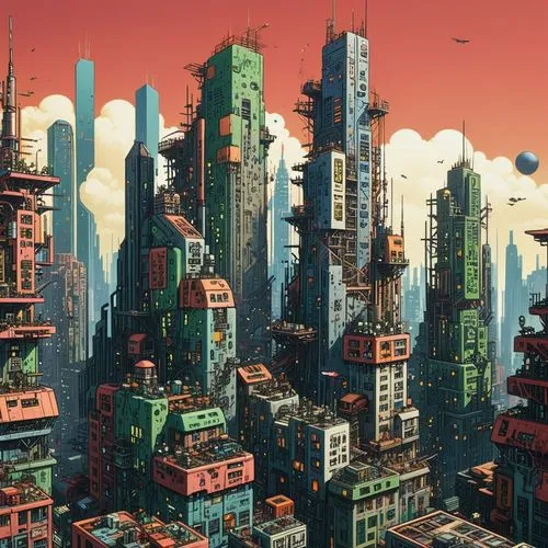 "A realistic cyberpunk futuristic architectural scene in the style of Lebbeus Woods. The scene depicts Asian city slum in a dystopian urban landscape with towering, deconstructed structures blending m