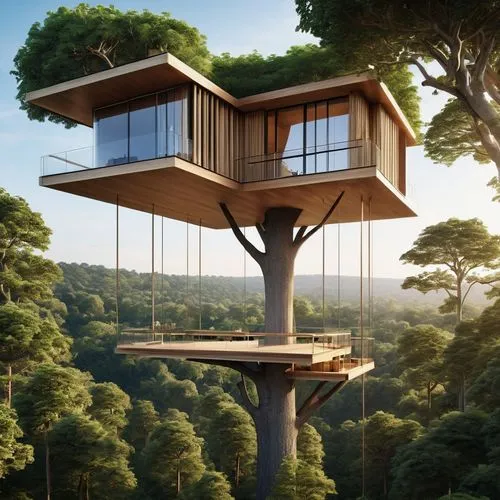 tree house design, House on the Tree, A modern house suspended between big trees, with direct elevators and french window

,tree house hotel,tree house,treehouse,sky apartment,observation tower,treeto