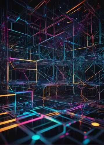 Neural network diagram, VGGNet architecture, deep learning model, complex connections, colorful nodes, 3D visualization, futuristic background, subtle glow effect, abstract geometric shapes, metallic 
