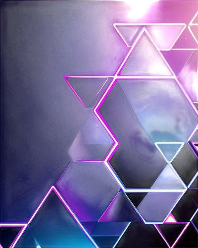 Cool wallpaper background, abstract design, gradient colors, dark blue to light purple, geometric patterns, triangles, hexagons, 3D effect, shiny metallic finish, glossy texture, low-angle lighting, p