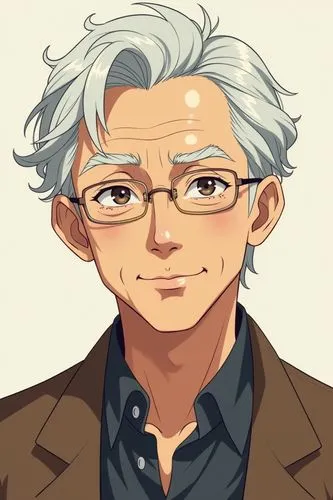 Flat anime, very close up of an old kind man with a gentle smile, anime






























,an older man in glasses and a suit,niles,michio,shimoff,hirohiko,lowenthal,sugita