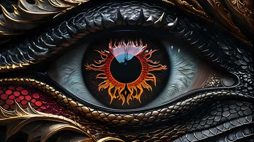 an artistic painting of a dragon eye in red, orange and gold,crocodile eye,peacock eye,abstract eye,eye,cosmic eye,reptilia,eyeball,painted dragon,fire eyes,eye ball,black dragon,gazer,wyrm,horse eye,