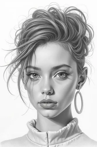 sketch pencil design,a pencil drawing of a woman with a long hair and hoop earrings,girl portrait,girl drawing,digital painting,digital drawing,digital art,world digital painting,illustrator,face port