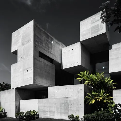 Minimalist award winning architecture minimalist cube cultural center, rim lights, dirty lens, contemporary architecture, clear details, texture high quality, concrete architecture style, minimal arch
