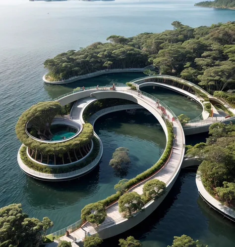 artificial island,infinity swimming pool,artificial islands,floating islands,eco hotel,futuristic architecture,island suspended,floating island,floating huts,house of the sea,futuristic art museum,eco