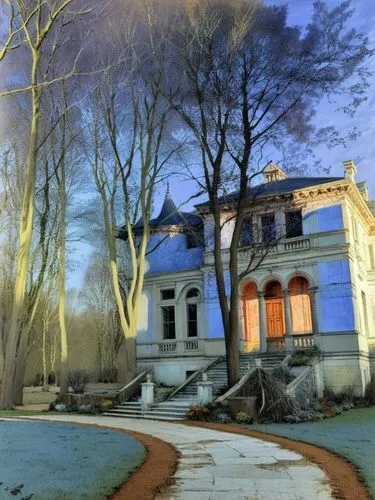 Особняк в парке, весна, солнце ,this is a photograph of a house and tree,villa,abandoned house,old house,model house,old colonial house,restored home