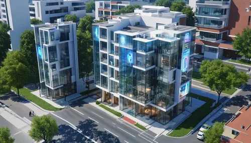 32k photo-realistic, high-definition, HQ resolution, full-frame shot of a futuristic residential block, reflecting superhero influences from the DC, Marvel, and Anime universes. The smallest structure