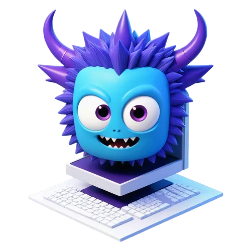A monster cartoon,A captivating marketing shot of a modern computer eyes, accented by bold night blue and lila hues, appealing to tech enthusiasts, in the style of animated gifs, clean and simple desi