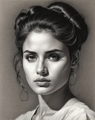 pencil drawing of girl,a pencil drawing of a woman's face,selly,charcoal drawing,charcoal pencil,amidala,frida kahlo,padme