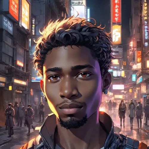 a man with a beard standing on the street,bti,omari,afrofuturism,cene,jasinski,tariq
