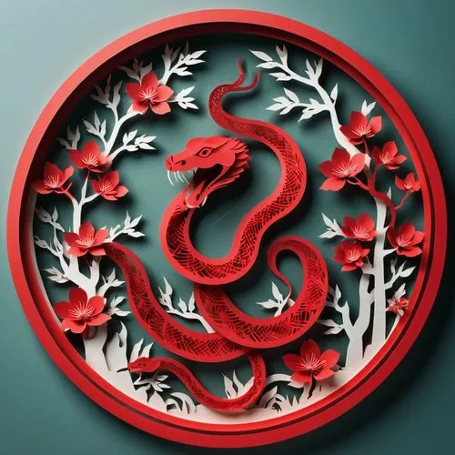 snake,paper-cut,window grilles,red,Chinese New Year,Round,,paper art depicting the snake and its flowers,dragon design,targaryen,kongfu,siyuan,dalixia,baoquan,wyrm,ouroboros,fuyuan,wenyuan,dragon,drag