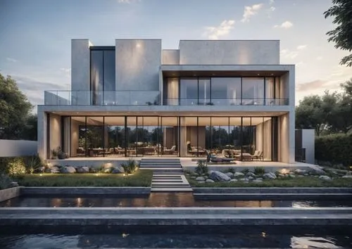 this large modern building has an outside patio and pool area,modern house,modern architecture,luxury home,luxury property,contemporary,cube house,modern style,luxury real estate,beautiful home,dunes 