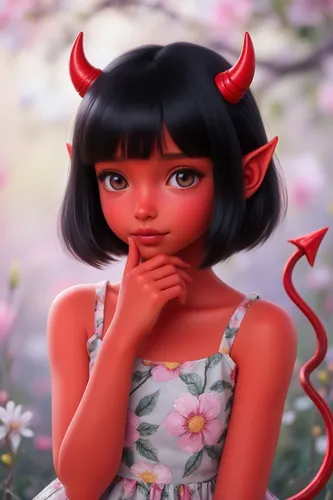 an animated anime character is standing in a field,bedevil,imp,cute cartoon character,lilo,tiger lily,evil fairy,elf,fantasia,devilish,little girl fairy,belladonna,flower fairy,fairy tale character,ja