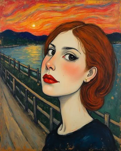 открытка поздравление с днем рождения маме,a painting of a woman by the water at sunset,girl on the river,girl on the boat,young woman,portrait of a girl,romantic portrait,art deco woman,girl in a lon
