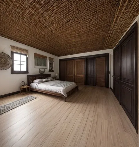 2 closet doors, 1 door for entry. ,wood flooring,wood floor,wooden floor,hardwood floors,patterned wood decoration,japanese-style room,laminated wood,sleeping room,laminate flooring,modern room,parque