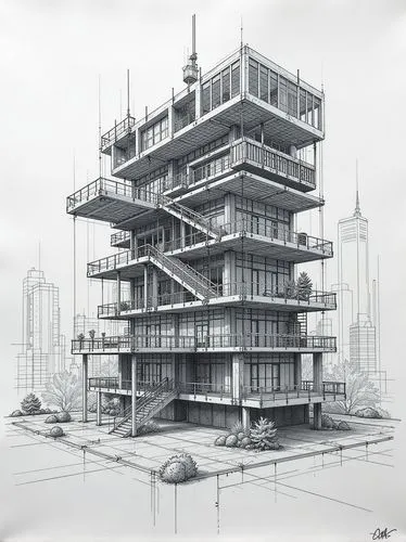 full page architectural design concept for a magazine, on paper, ,Multipoint perspective, concept art, by daim, smoke nova, twist, bang, wild style graffiti, multi story, modern building, designed by 