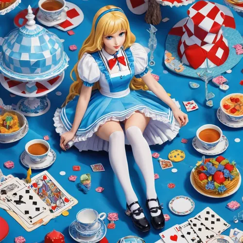 a 22 years old sex Alice wearing a mini skirt blue  in Wonderland with the russelthese courtship,alice in wonderland,alice,tea party collection,doll kitchen,tea party,wonderland,poker primrose,chess p