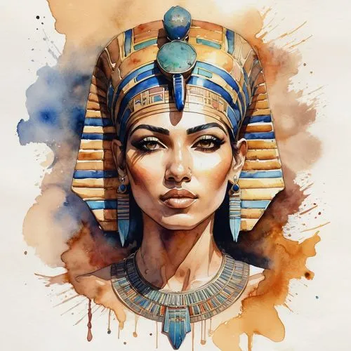(watercolor:1.2) portrait of a Egyptian Goddess, warm tone rendering, a digital rendering, trending on Behance, award winning, awe-inspiring. award winning artwork in artstation, 3/4 composition,the e
