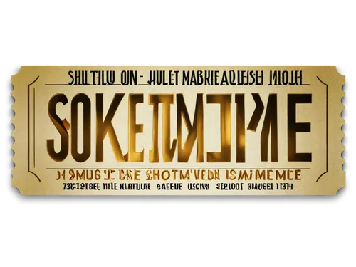 Movie ticket, PNG, white background, rectangular shape, golden font, bold title, movie title in center, showtime on top right, seat number on bottom left, glossy finish, slight reflection, 3/4 composi