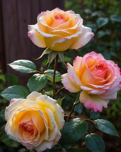 One rose is bright, reddish pink, in full bloom, with many visible petals, the other rose is creamy white or pale yellow, also in full bloom. The contrast in the colors of these two roses is striking.