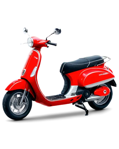 Vespa scooter, Italian retro style, shiny metal body, curved lines, bright red color, white seat, chrome handlebars, vintage headlight, detailed wheels, riding solo, dynamic pose, morning sunlight, sh