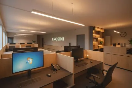 the interior of a modern office cubicle with computers on cubicles,modern office,blur office background,assay office,offices,conference room,office,creative office,computer room,control center,search 