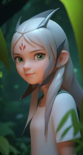 an animated character with large horns in a jungle,saria,male elf,elf,elven,fae,nissa,elves,anakara,fionna,elfin,violet head elf,elona,janna,dryad,lyra,elvish,lavagirl,drow,jaina,alera,3D,3D Character