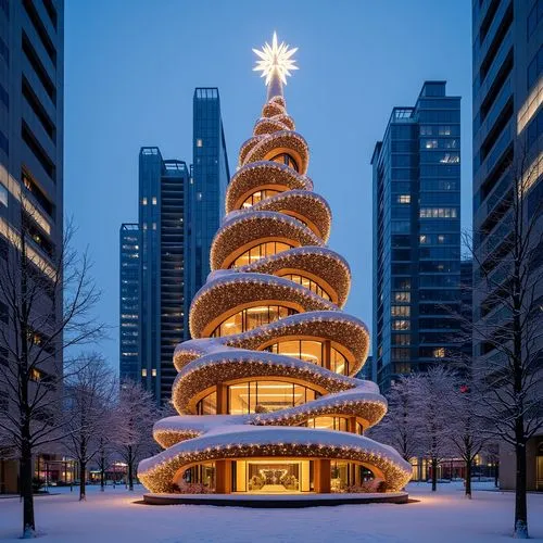 a large christmas tree stands in the middle of the city at night,kerschbaum,tannenbaum,bichlbaum,kleinbaum,sky tree,oranienbaum,seasonal tree,tanenbaum,penny tree,gruenbaum,weizenbaum,trumpet tree,chr