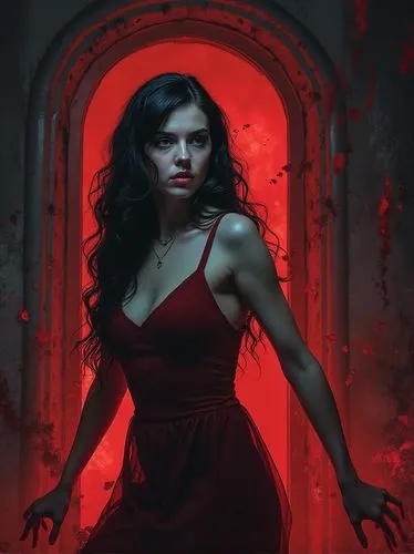 In a style typical of horror movie covers from the 80s, make an image for a video titled "Final Girls and Scream Queens: The Queens of Horror Movies", the image should not have text




,a woman in re