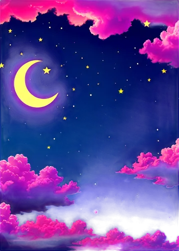 Panoramic view, lightning purple sky, dramatic clouds, bright stars, crescent moon, vibrant purple hue, soft focus, 3/4 composition, warm color tone, cinematic lighting.,the moon is seen with clouds b