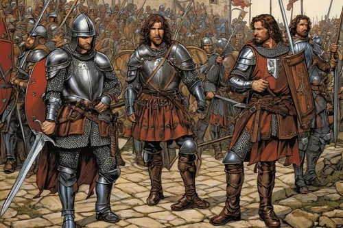 In a medieval fantasy setting, depict the sturdy men shoes worn by brave knights.,musketeers,guards of the canyon,shield infantry,germanic tribes,swordsmen,lancers,clergy,middle ages,castleguard,bach 
