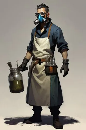  Game character design, full body,toxicologist,poisoner,oenologist,brewmaster,foodmaker,dwarf cookin,men chef,barranger,medic,biologist,winemaker,apothecary,beekeeper's smoker,tinsmith,chemist,vendor,