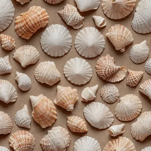 with a pastel brown background in a canvas texture with  shells
,sea shells lined up with one being a bird,seashells,sea shells,marine gastropods,shells,snail shells,watercolor seashells,sea shell,cow