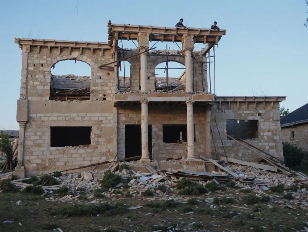 a building being constructed that is sitting in the middle of some dirt