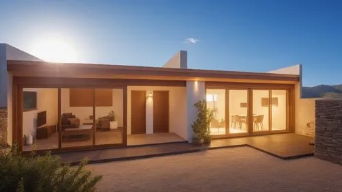 the modern house features glass walls and large windows,3d rendering,render,renders,smart home,3d render,mid century house,electrohome,homebuilding,dunes house,modern house,3d rendered,passivhaus,revi