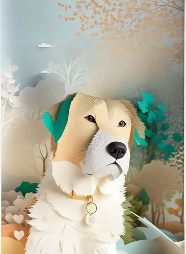 a close up image of a brown dog with blue collar,dog illustration,white dog,pet portrait,dog pure-breed,dogs digital paper,dog angel,rough collie,golden retriever puppy,portrait background,dog digital