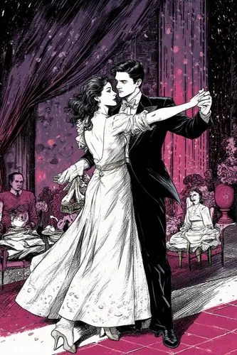 ((COMIC ART|2010 Comic Style|fine lineart), ((NO TEXT))).

Offbeat Waltz in the Locrian Zone,an image of a man and a woman dancing,waltz,waltzing,dancing couple,silver wedding,wedding icons,waltzes