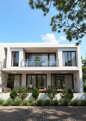a white modern home is in the middle of a landscaped area,holiday villa,dunes house,modern house,luxury property,residential house,luxury home,villa,beautiful home,villas,private house,beach house,res