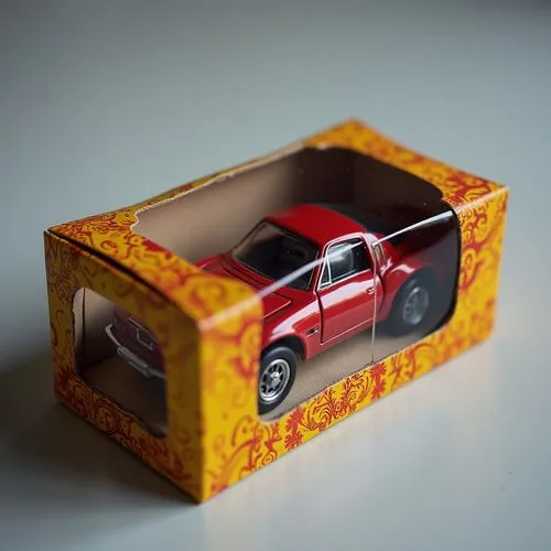 car toy idea,colorfull box,a close up of a red car in a box,matchbox car,toy car,model car,matchbox,miniature car,tin car,wooden car,miniature cars,radio-controlled car,pickup truck,toy cars,tin toys,