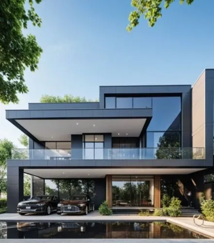 Change Colour combination of this bunglow, modern and futuristic ,two cars parked in front of a large, modern house,modern house,modern architecture,cube house,contemporary,cubic house,residential hou