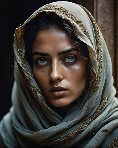 Real high quality photo, A woman (mixture of laetita casta and salvador dali) in a post-apocalyptic world with striking (with otherworldly detail and luminosity), captivating, vibrant eyes, only her e