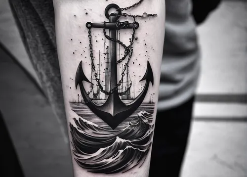 Imagine a character who gets an anchor tattoo to represent the stability and grounding they need in their chaotic life.,anchor,anchored,anchors,sea sailing ship,sail ship,sail boat,sailboat,sailing sh