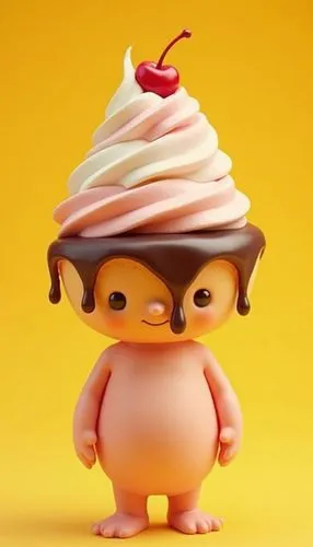a small toy with a chocolate covered ice cream,glasses penguin,pigheaded,gnome,fairy penguin,penguin baby,cute cartoon character