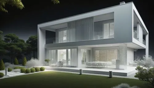 a night view of a modern home on grass,prefab,residential property,prefabricated,prefabricated buildings,modern house,frame house
