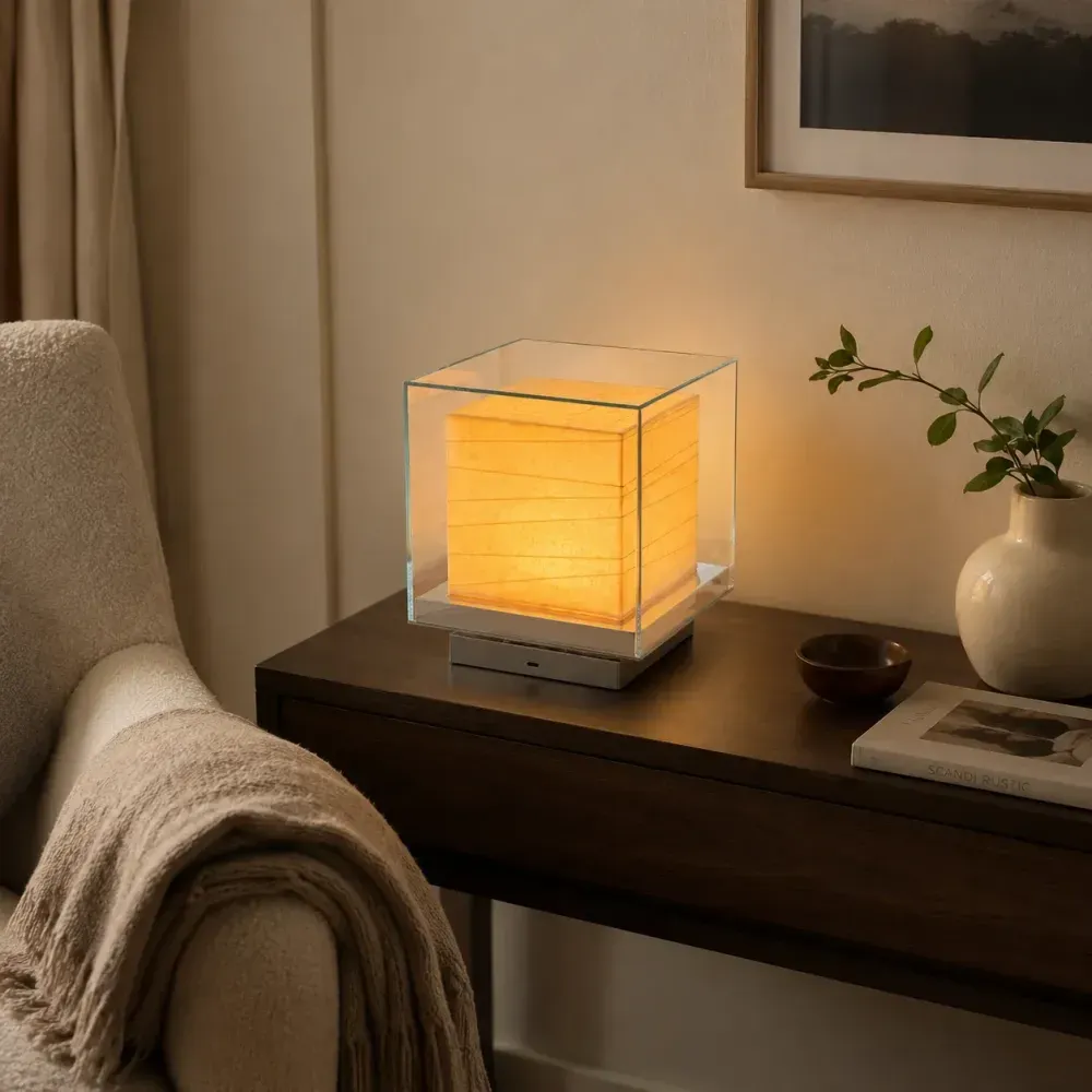 Cevrila Glass Cube Table Lamp