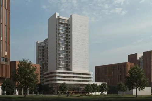 two tall buildings stand against a blue sky,residential tower,high-rise building,high rise building,new housing development,redevelopment,tower block,urban towers,international towers,redevelop,renais